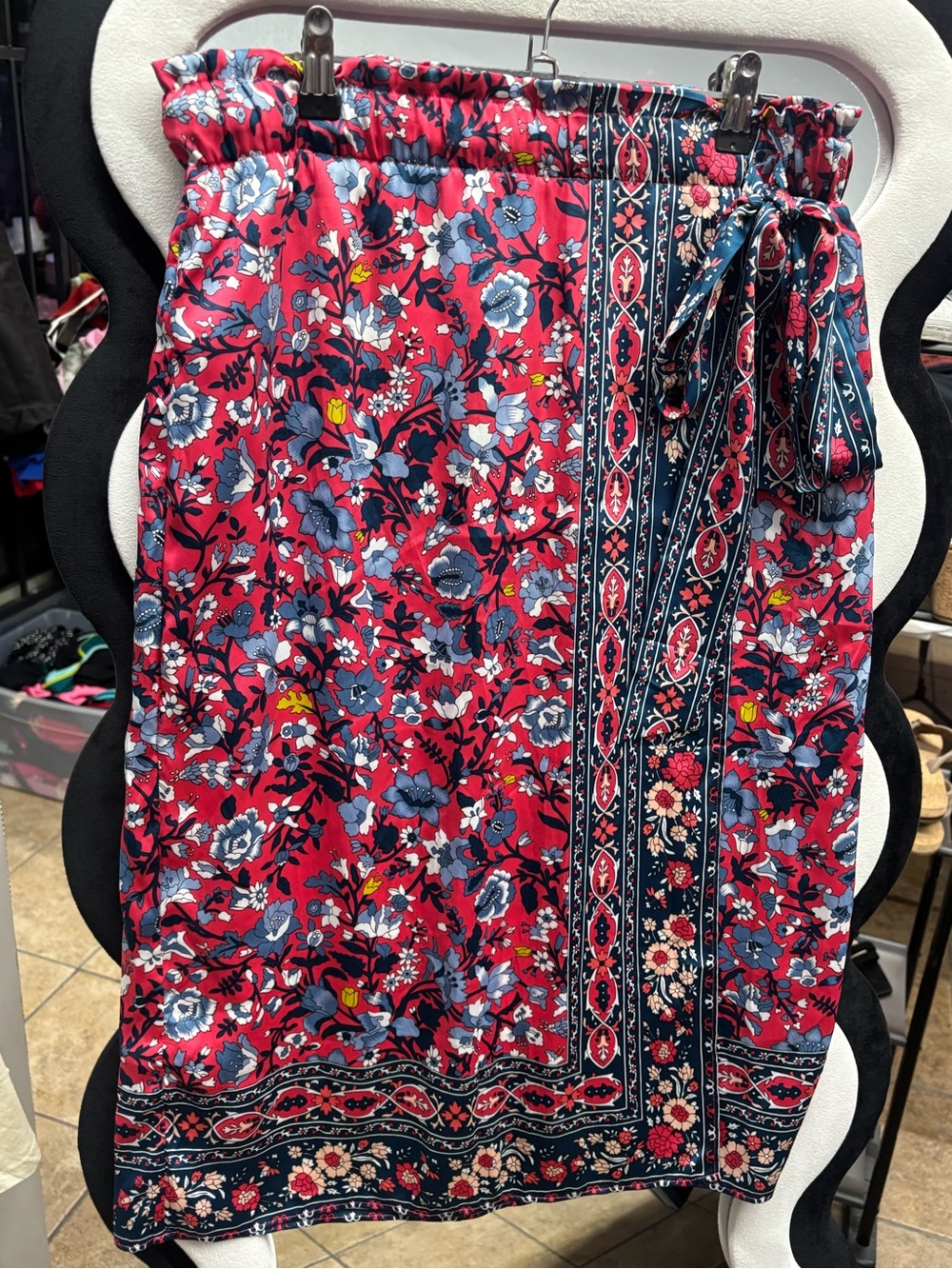 LOFT Floral Midi Skirt in pink and Blue